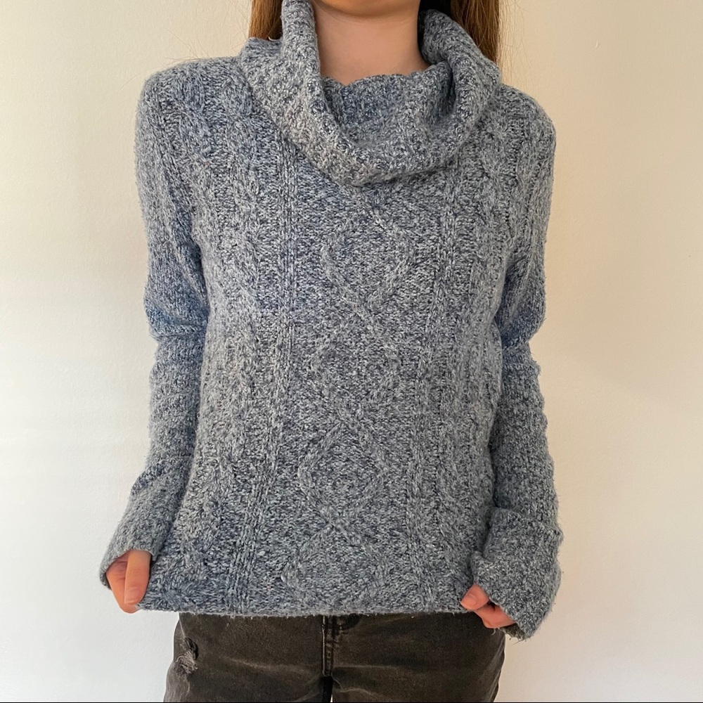 Light blue knit turtleneck sweater